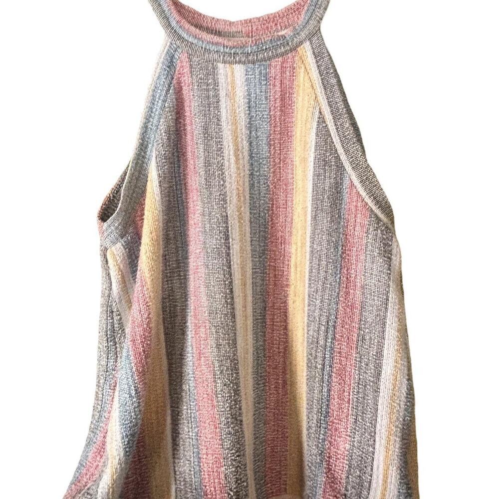Striped Knit High Neck Tank Top Sleeveless Boho Festival Shirt Summer Top